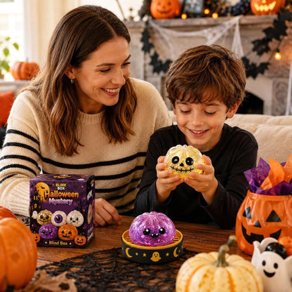 🎃 Halloween Mystery Blind Box – Cute Dumpling Squishy Toy with Mini Steamer Box, 5 Spooky Designs to Collect, Slow Rising Stress Relief