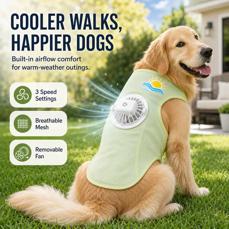 🐶 Summer Dog Cooling Vest with Detachable 3-Speed Fan | Breathable Mesh Pet Cool Shirt