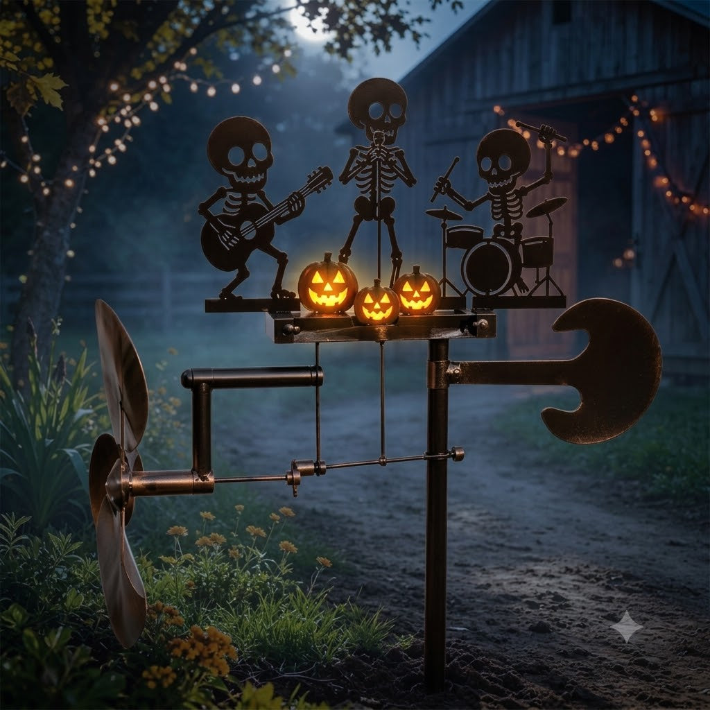 Halloween Skeleton Metal Drummer Kinetic Wind Spinner