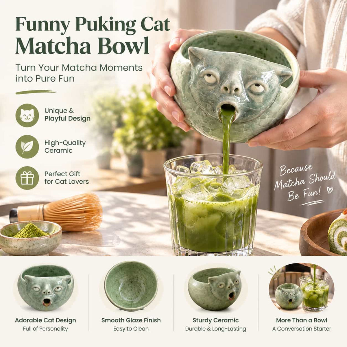 🤮Funny Puking Cat Matcha Bowl