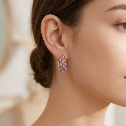 💜 Purple Crystal Pave Hoop Earrings