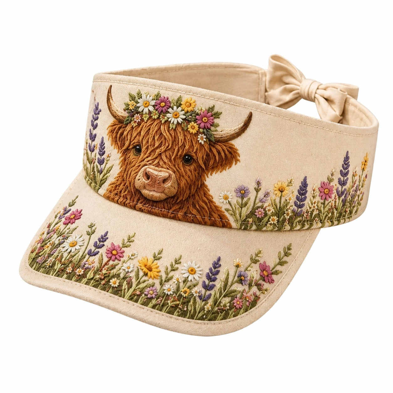 🐄 Highland Cow Wildflower Sun Visor Hat