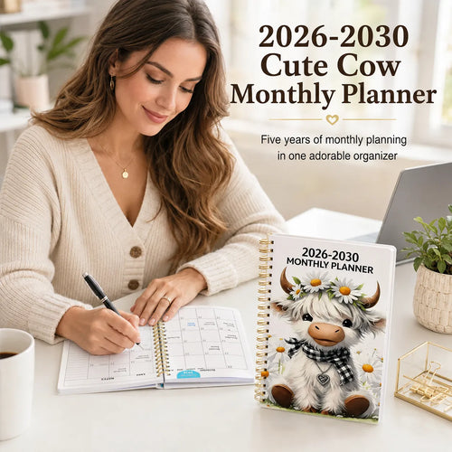 🐮  Cute Cow 5-Year Planner 2026–2030 | Monthly Organizer with Farmhouse Cover, Goal Tracking Pages & Long-Term Planning Layout ✨