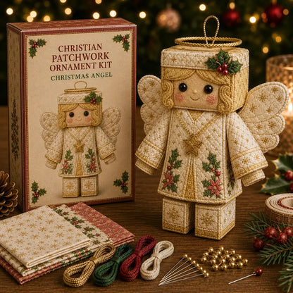 ⏳ Last Day 50% OFF – ✝️ Beginner-Friendly DIY Christian Block Figure Patchwork Ornament Kit Collection | Complete Kit with Pre-Cut Fabrics, Padded Ornament Form & Step-by-Step Guide Included 💕