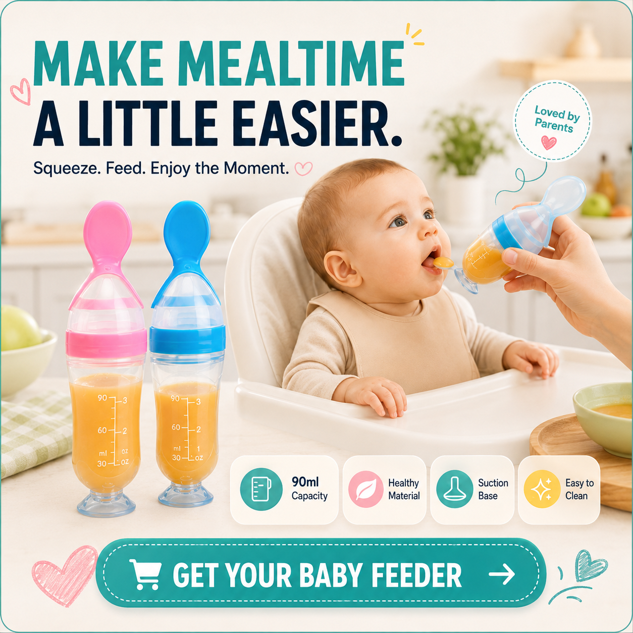 👶 Baby Food Squeeze Feeder – Mess-Free Feeding Spoon & Portable Baby Food Dispenser for Easy Mealtime