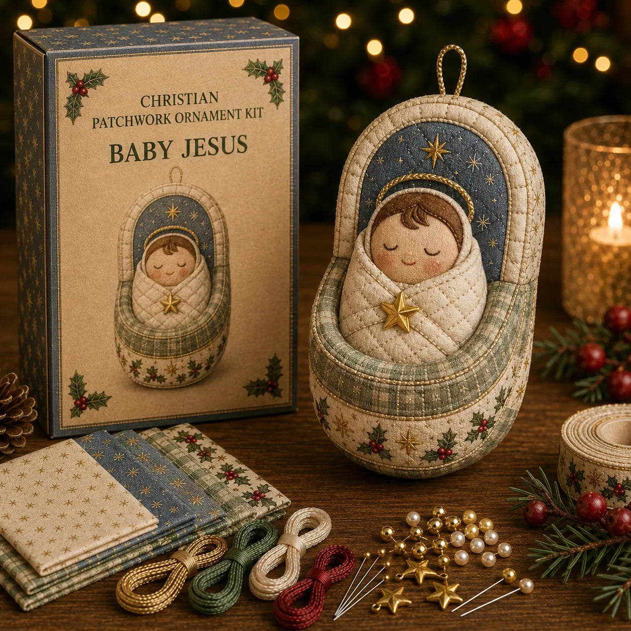 ⏳ Last Day 50% OFF – ✝️ Beginner-Friendly DIY Christian Block Figure Patchwork Ornament Kit Collection | Complete Kit with Pre-Cut Fabrics, Padded Ornament Form & Step-by-Step Guide Included 💕