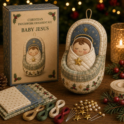 ⏳ Last Day 50% OFF – ✝️ Beginner-Friendly DIY Christian Block Figure Patchwork Ornament Kit Collection | Complete Kit with Pre-Cut Fabrics, Padded Ornament Form & Step-by-Step Guide Included 💕