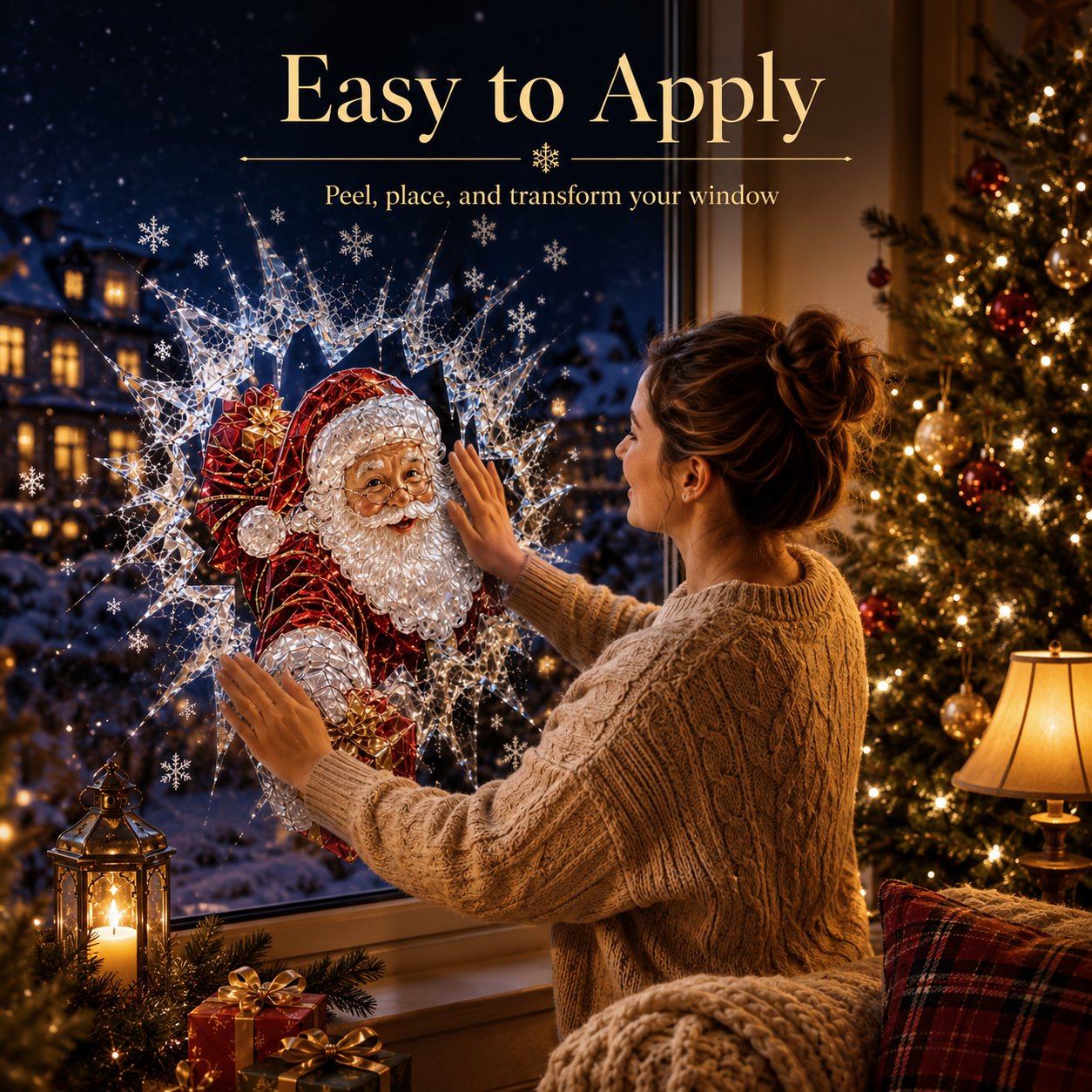 ✨🎄Crystal Christmas Break-In Window Decal — 3D Shattered-Glass Holiday Window Decoration