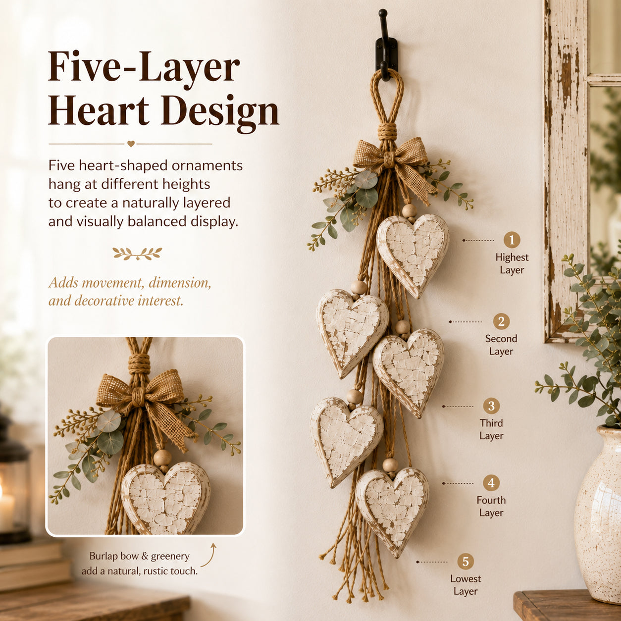 🤎 Hanging Heart Wall Decor