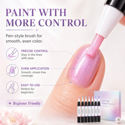 💅6-Color Pearl Gel Nail Polish Pen Set for Easy DIY Nails