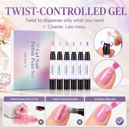 💅6-Color Pearl Gel Nail Polish Pen Set for Easy DIY Nails