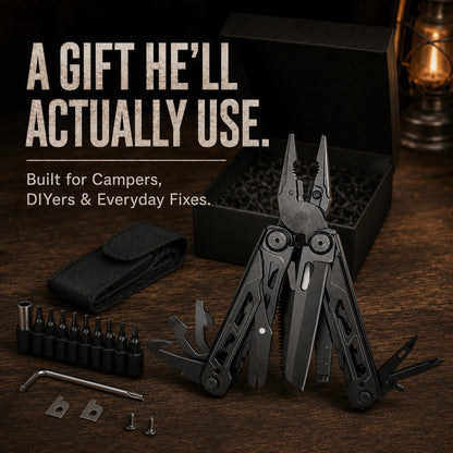 🏕️ 16-in-1 Camping Multi-Tool with Full-Size Scissors & Carrying Pouch