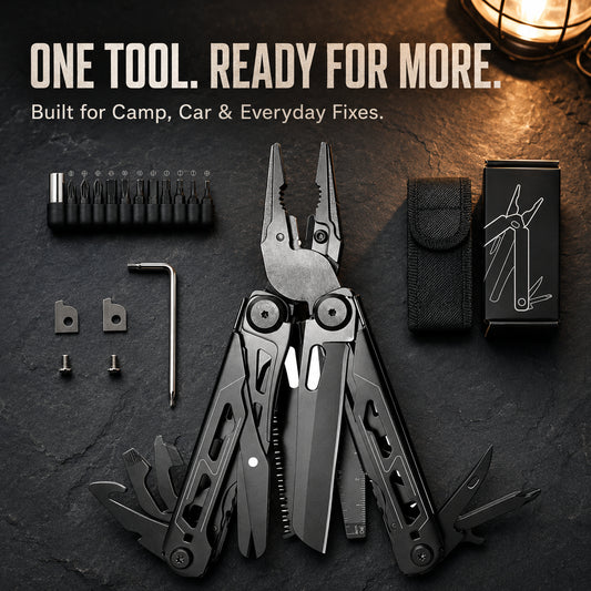 🏕️ 16-in-1 Camping Multi-Tool with Full-Size Scissors & Carrying Pouch