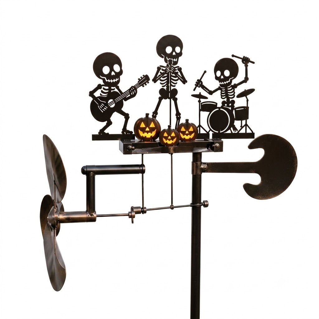 Halloween Skeleton Metal Drummer Kinetic Wind Spinner