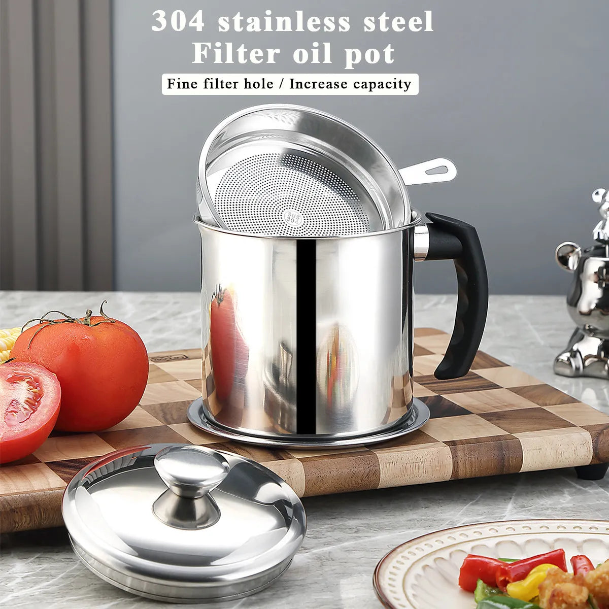 Stainless steel oil filtering pot