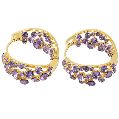 💜 Purple Crystal Pave Hoop Earrings