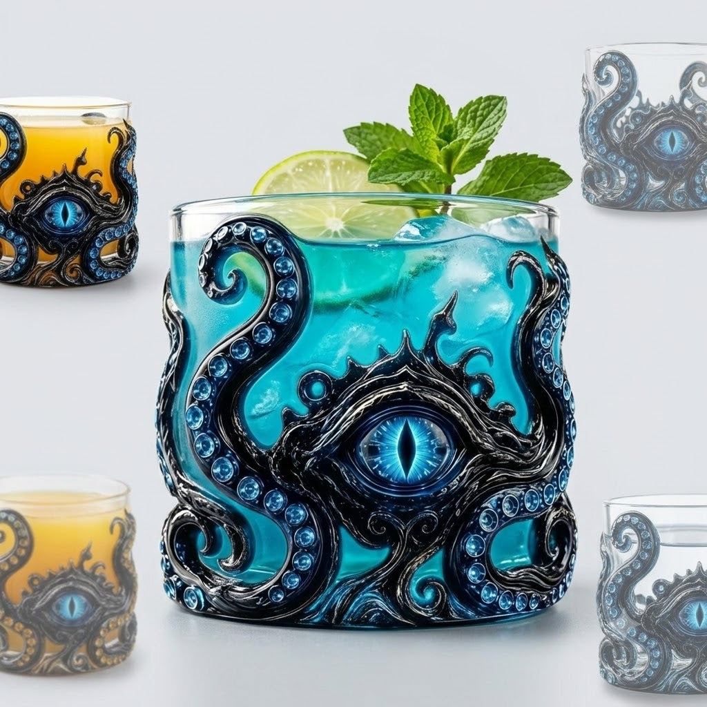 🐙 Kraken Eye Octopus Whiskey Glass | Gothic Kraken Old Fashioned Whiskey Glass