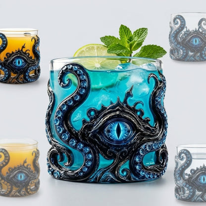 🐙 Kraken Eye Octopus Whiskey Glass | Gothic Kraken Old Fashioned Whiskey Glass
