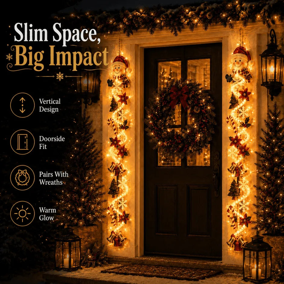 🎄Light-Up Glowing Christmas Door Hanger | 6 Festive Lighted Designs with Warm Glow, Dimensional Details & Space-Saving Vertical Décor ✨