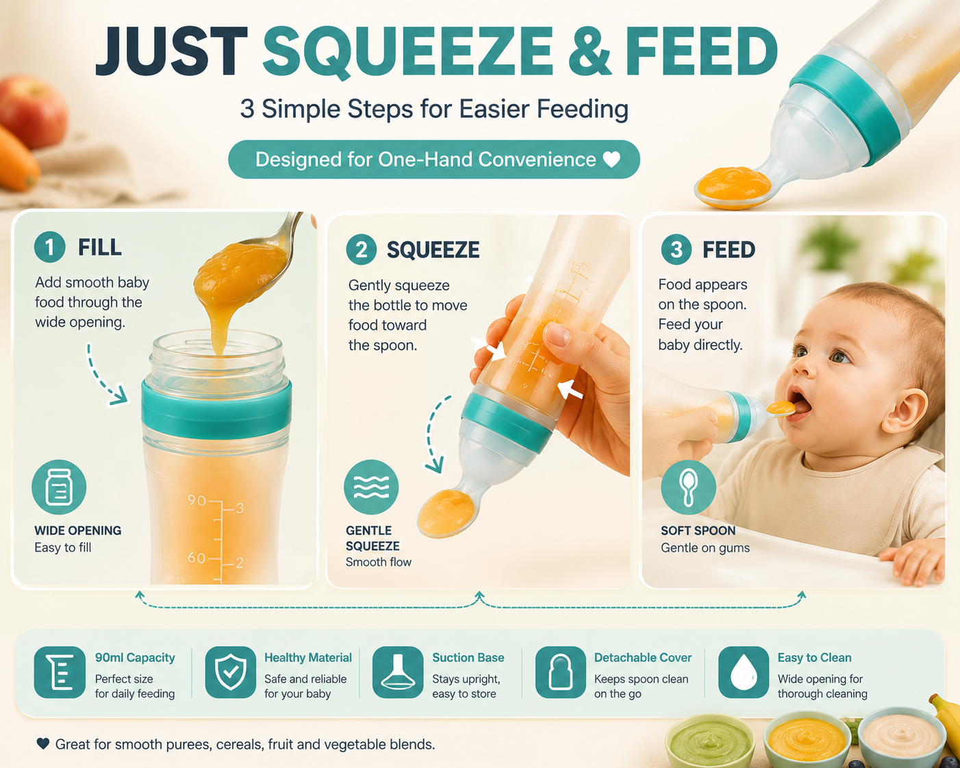 👶 Baby Food Squeeze Feeder – Mess-Free Feeding Spoon & Portable Baby Food Dispenser for Easy Mealtime
