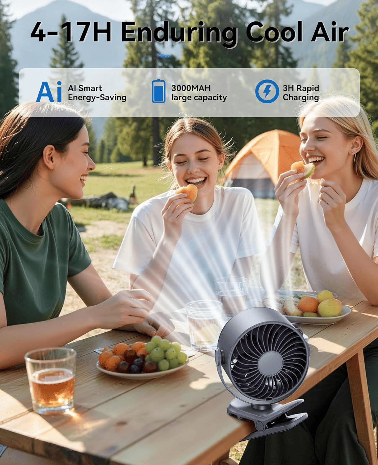 4000mAh Rechargeable Portable Clip on Fan-100-Speed Touch Control
