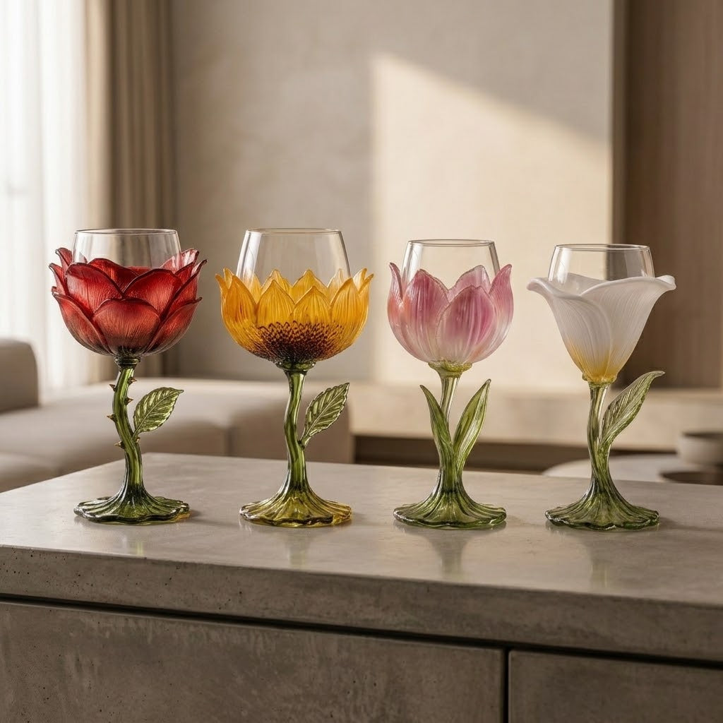 🌹 Exquisite Handcrafted Floral Art Glass Stemware