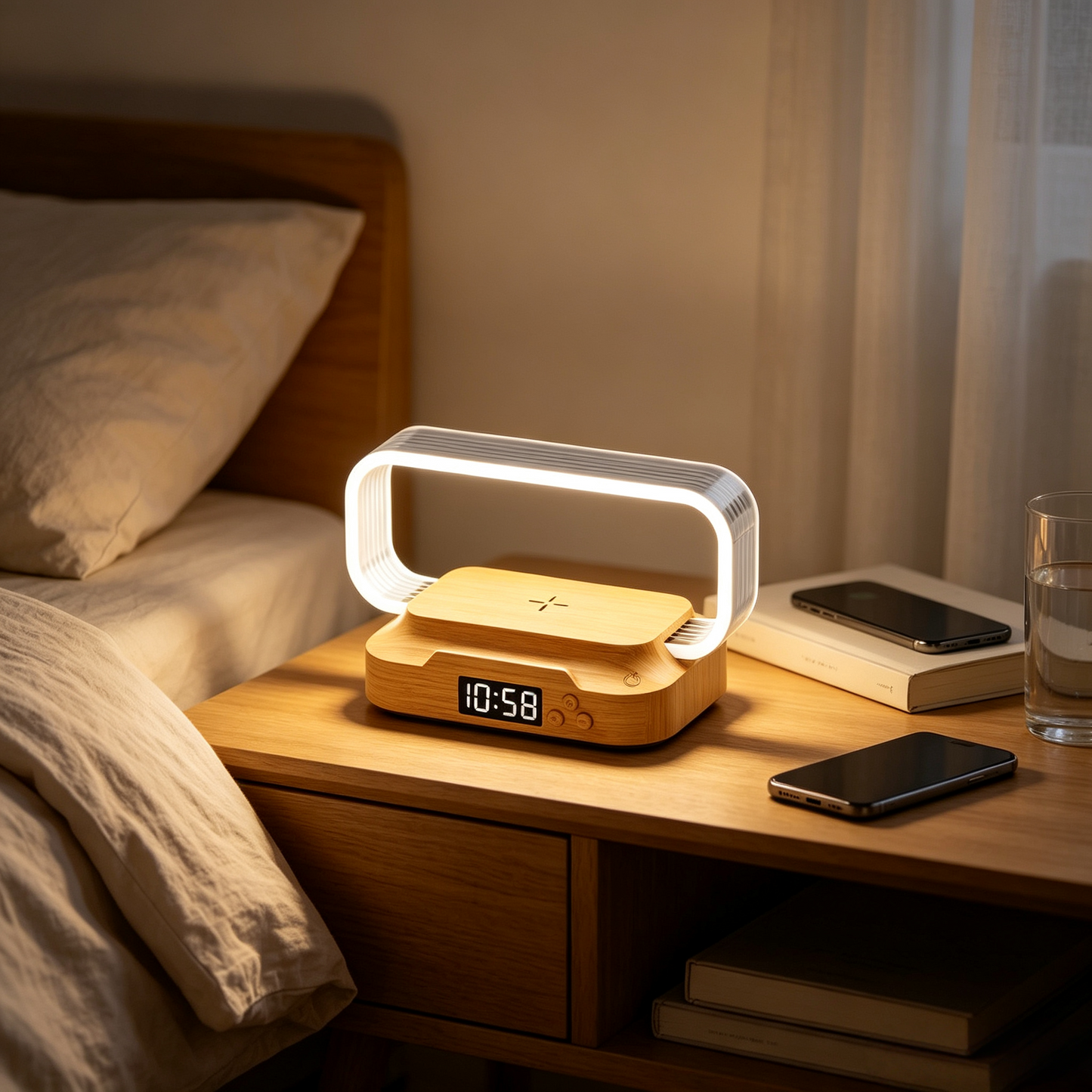 💡⚡Multifunctional Bedside Wireless Charging Night‑Light Station