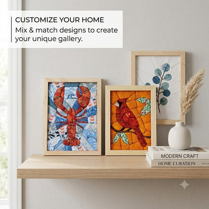 DIY Fabric Art Kit | No-Sew Fabric Mosaic Wall Art Craft with Frame & Tools
