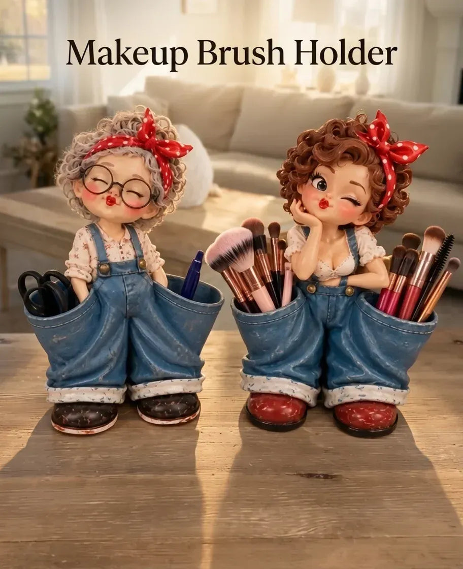 🌟Retro Girl Makeup Brush Holder – Cute Vintage Vanity Organizer
