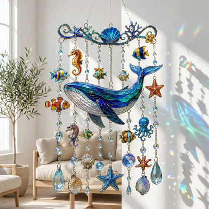 🔥LAST DAY 50% OFF - 🐋🐢🐬Ocean-Themed Crystal Wind Chime – 🌊Bring the Ocean Glow to Your Garden
