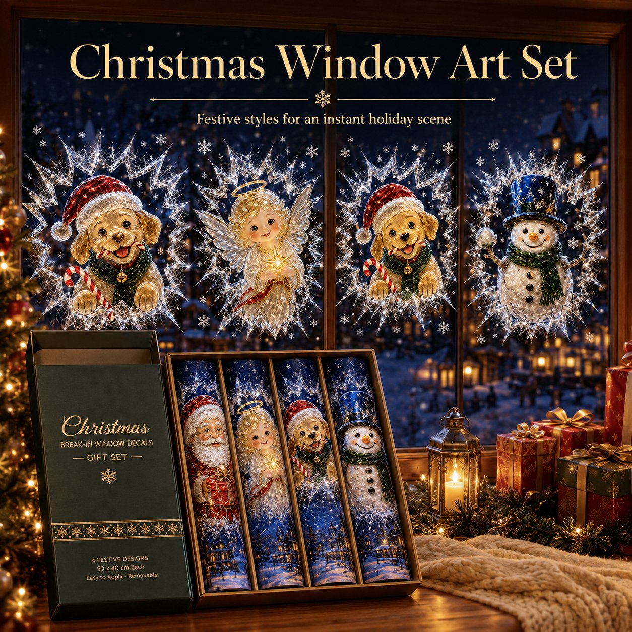✨🎄Crystal Christmas Break-In Window Decal — 3D Shattered-Glass Holiday Window Decoration