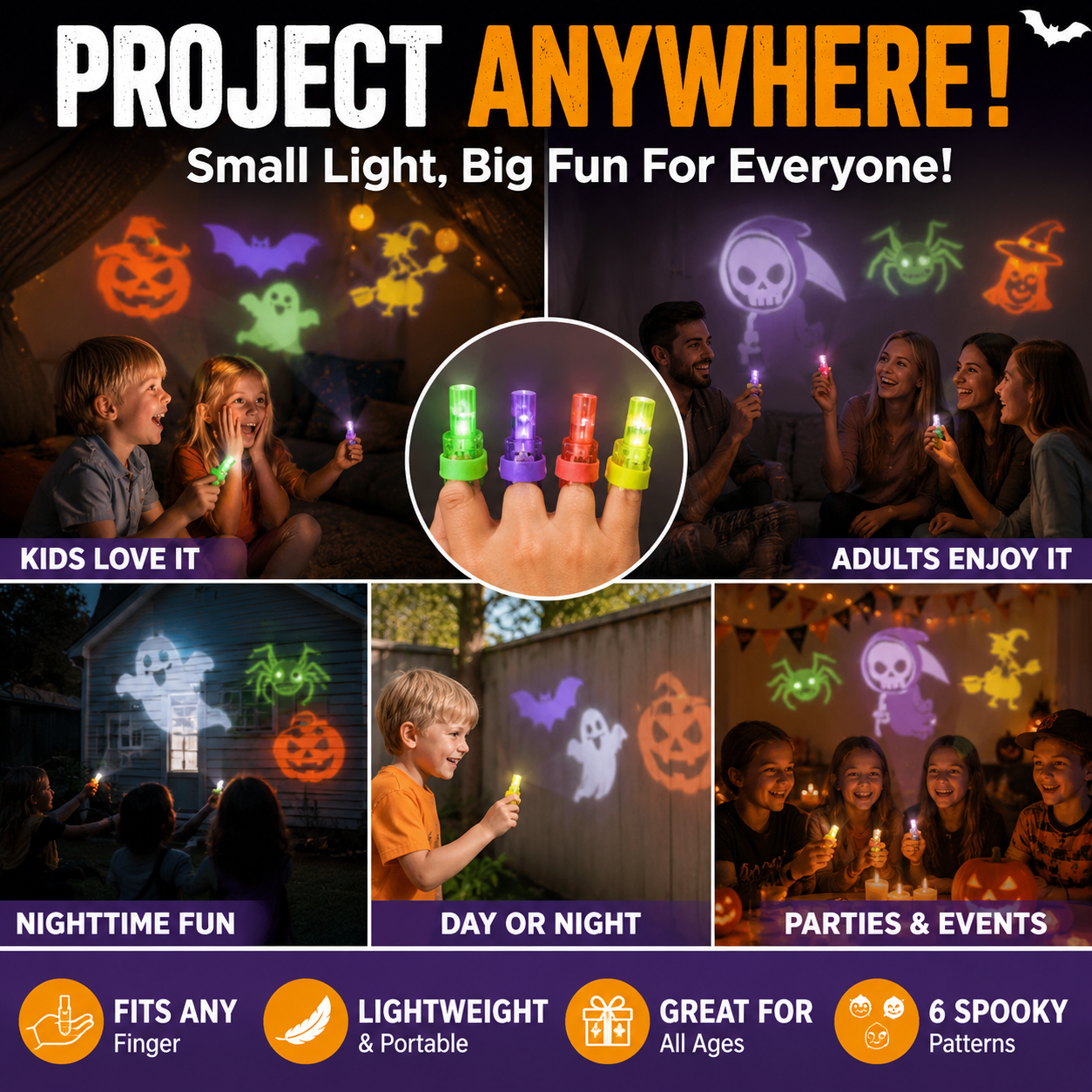 👻 LED Projection Finger Lights