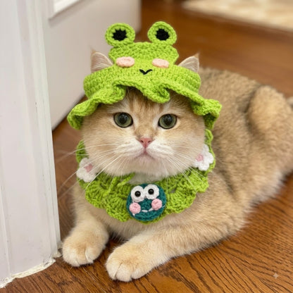 🐱 Handmade Knitted Pet Hat and Collar Set – Cute Fruit-Animal Designs