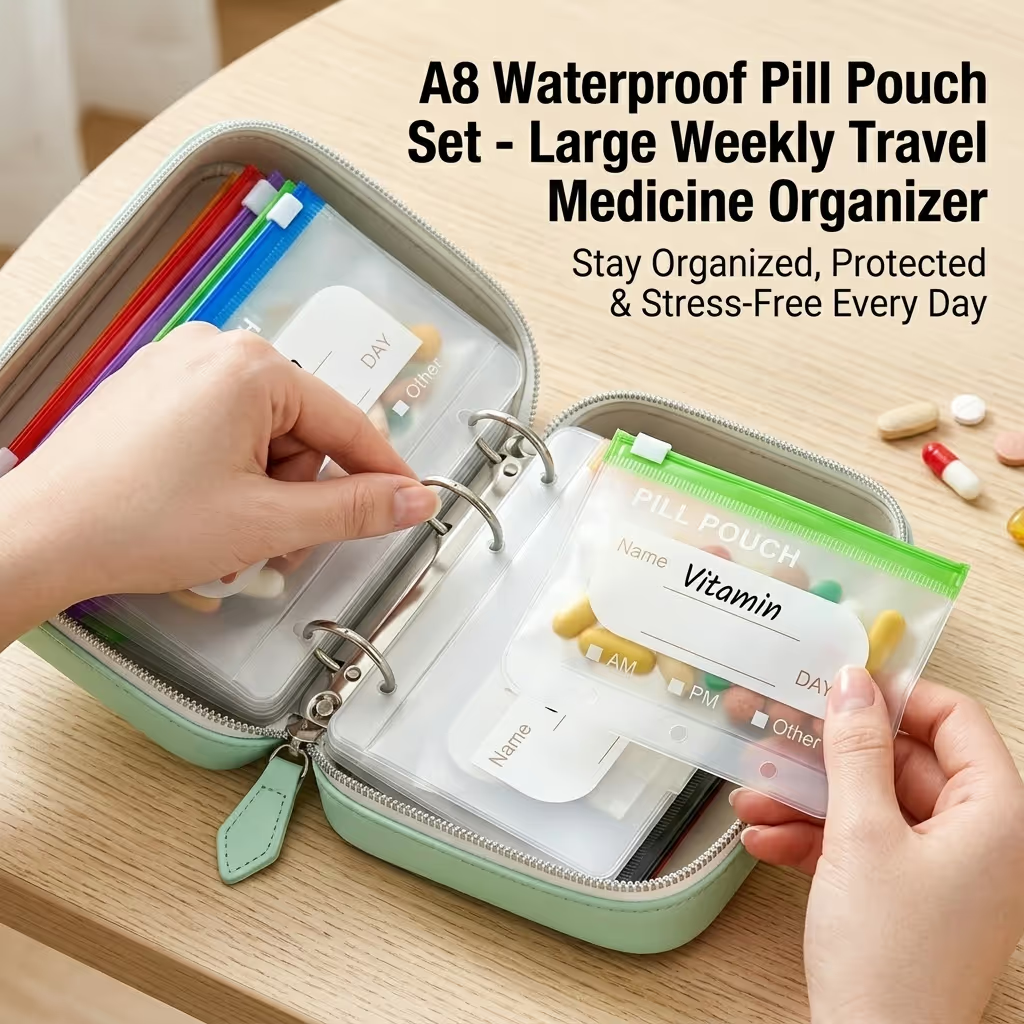 💊A8 Waterproof Pill Pouch Set –  14 Days of Meds & Vitamins💧Waterproof & Crush-Resistant Shell