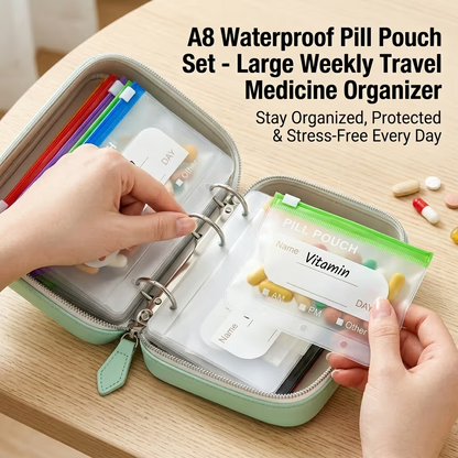 💊A8 Waterproof Pill Pouch Set –  14 Days of Meds & Vitamins💧Waterproof & Crush-Resistant Shell