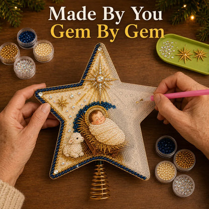 ✝️ Beginner-Friendly Christian Faith Pearl Diamond Art Christmas Tree Topper DIY Kit | Complete Set with Printed Base, Pearl & Crystal Pieces, Application Tools & Step-by-Step Guide Included 💕