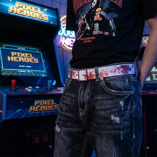 🩸Pixel‑Style Bloody Print Leather Belt | Unique Aesthetic Street‑wear Accessory
