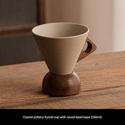 ☕ Handmade Ceramic Pour Over Coffee Dripper with Wooden Handle & Base