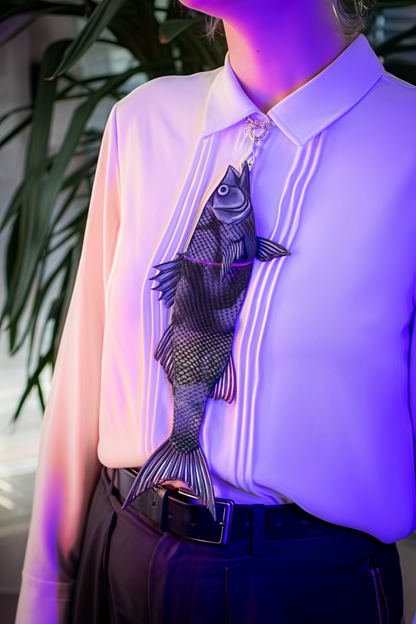 🐟 Deconstructed Fish Leather Tie | Handmade Split Fish Statement Necktie