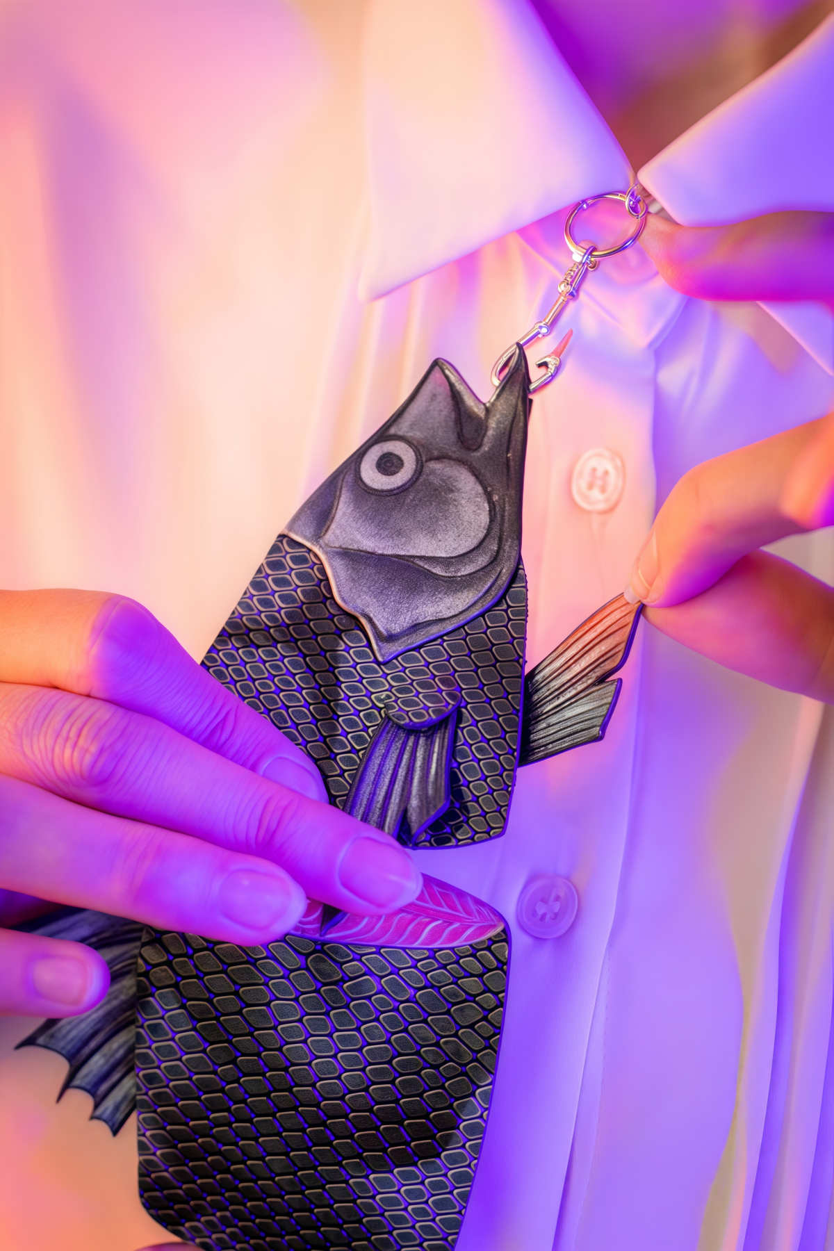 🐟 Deconstructed Fish Leather Tie | Handmade Split Fish Statement Necktie