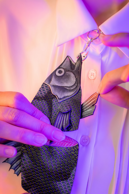 🐟 Deconstructed Fish Leather Tie | Handmade Split Fish Statement Necktie