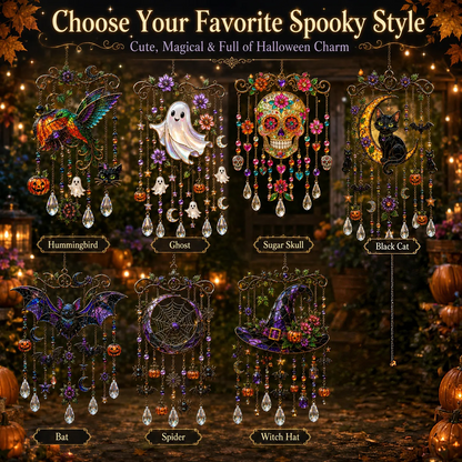 🎃💎Halloween Crystal Wind Chime – Colorful Acrylic Hanging Garden Decoration