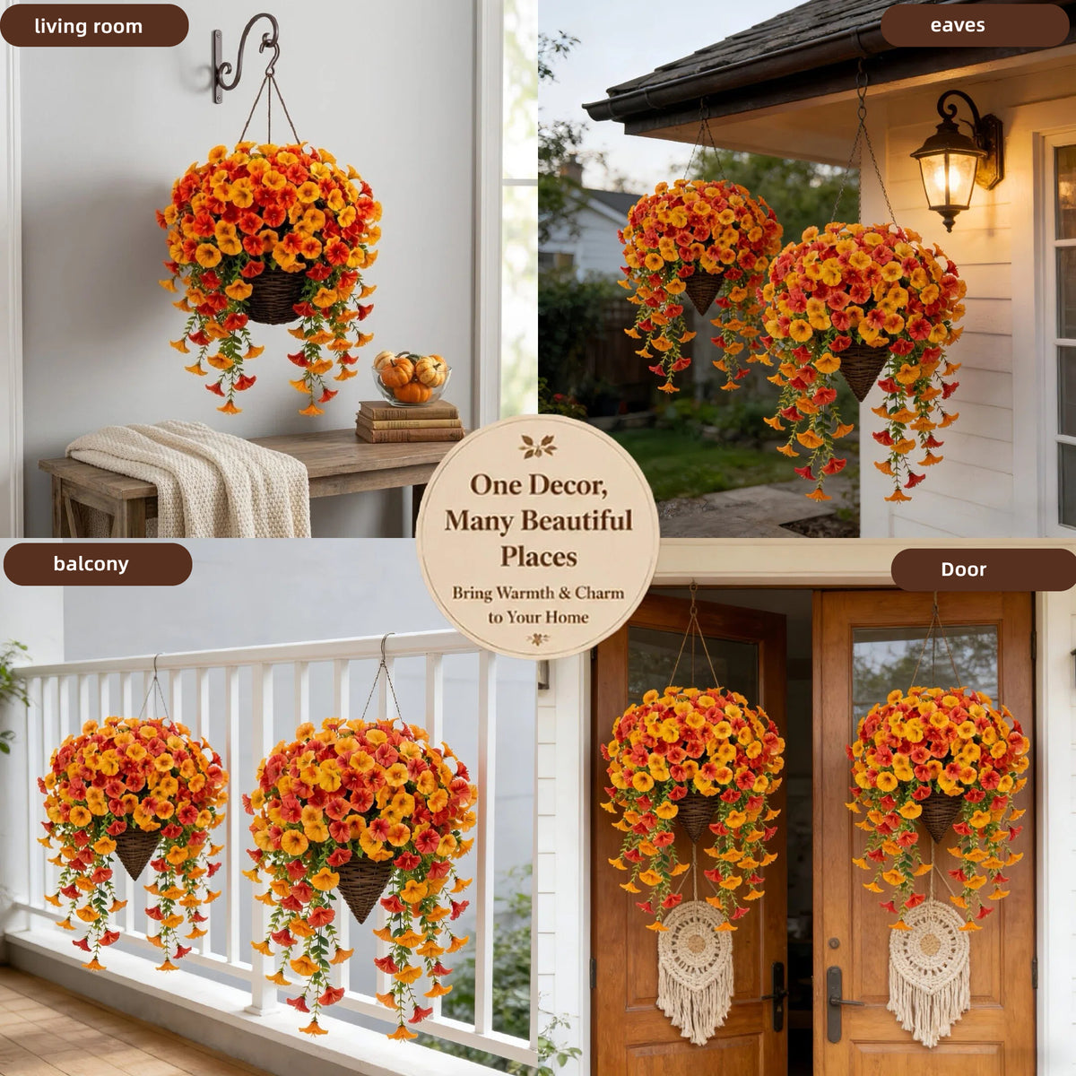 🍂 Artificial Fall Hanging Floral Swag | UV Resistant Autumn Orange Red Flower Garland