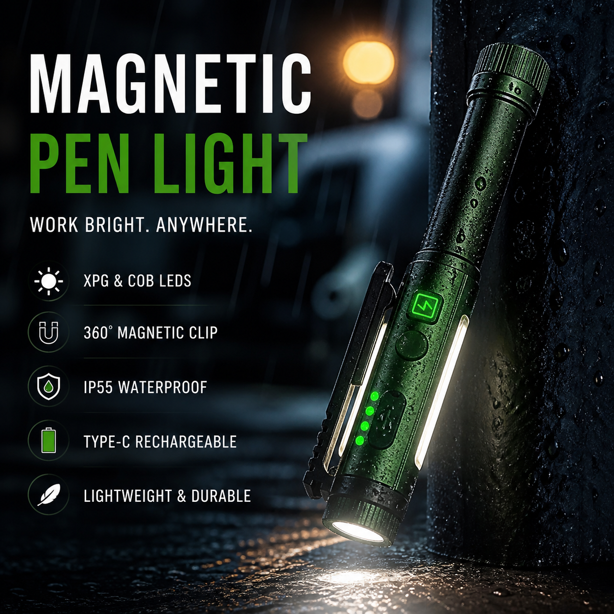 🔦🧲Multifunctional Magnetic Pen-Style Work Light – Portable, Rotatable LED Work Flashlight; Hands-Free Lighting with Magnetic Base