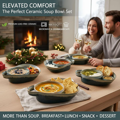 🍚Divided Ceramic Soup & Side Bowl-2‑in‑1 Ergonomic Ceramic Bowl For Soup, Snacks & Casual Meals