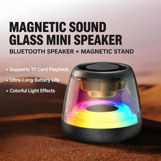 🧲🔊Mini Magnetic Bluetooth Speaker – 360° Stereo Sound, RGB Lights & TF Card