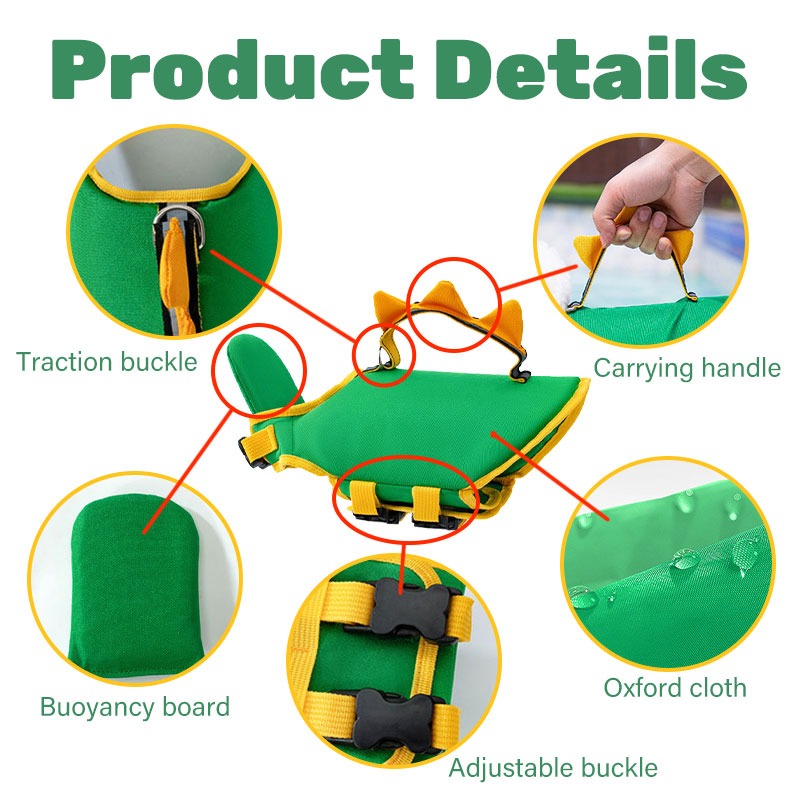 🦖 Cute Dinosaur Dog Life Jacket – Adjustable Pet Swim Vest with Rescue Handle & Reflective Strip