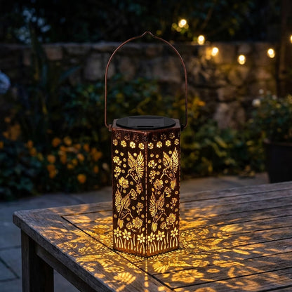 🦋 Solar Garden Lights with Shadow Effect - Bronze Hanging Lanterns for Backyard Decor