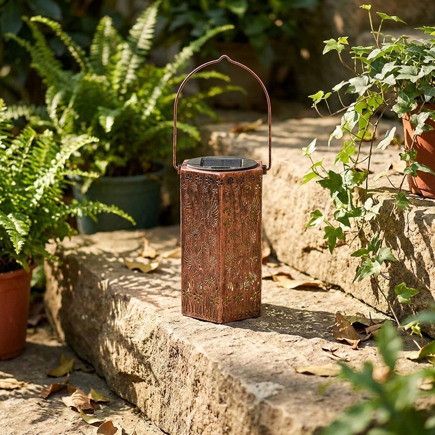 🦋 Solar Garden Lights with Shadow Effect - Bronze Hanging Lanterns for Backyard Decor