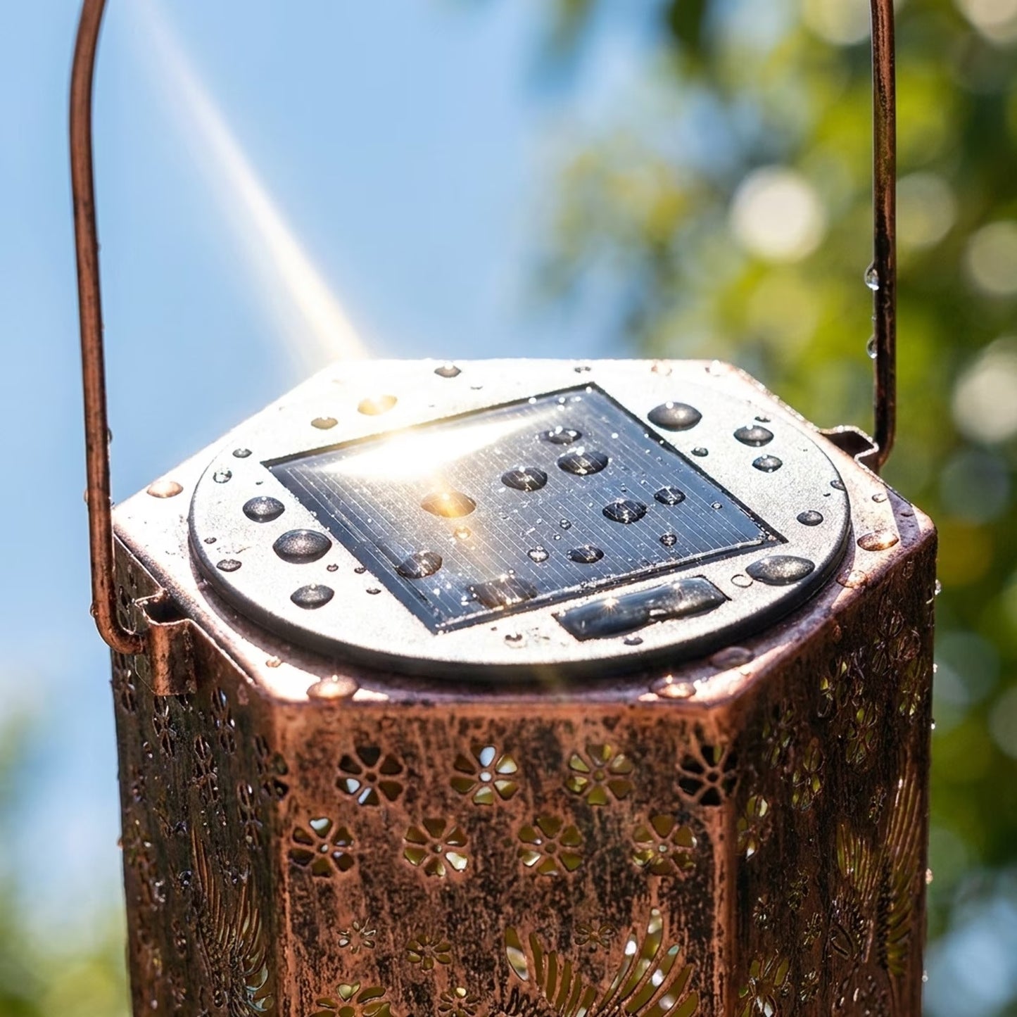 🦋 Solar Garden Lights with Shadow Effect - Bronze Hanging Lanterns for Backyard Decor